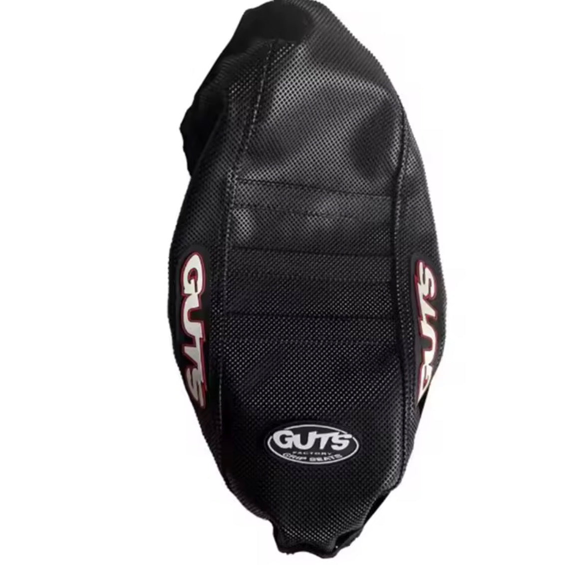 Surron LBX seat cover featuring aggressive ribbed design by Guts Racing for enhanced grip and control.