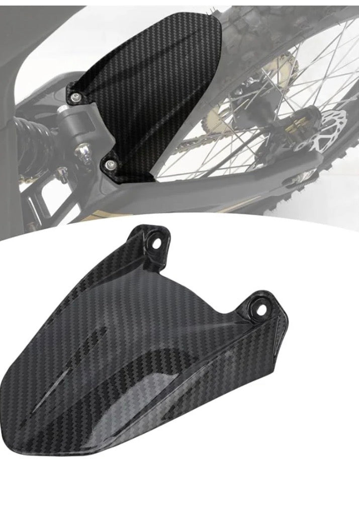 carbon fiber rear fender for Talaria Sting, showcasing a high-gloss carbon weave design for off-road riding.