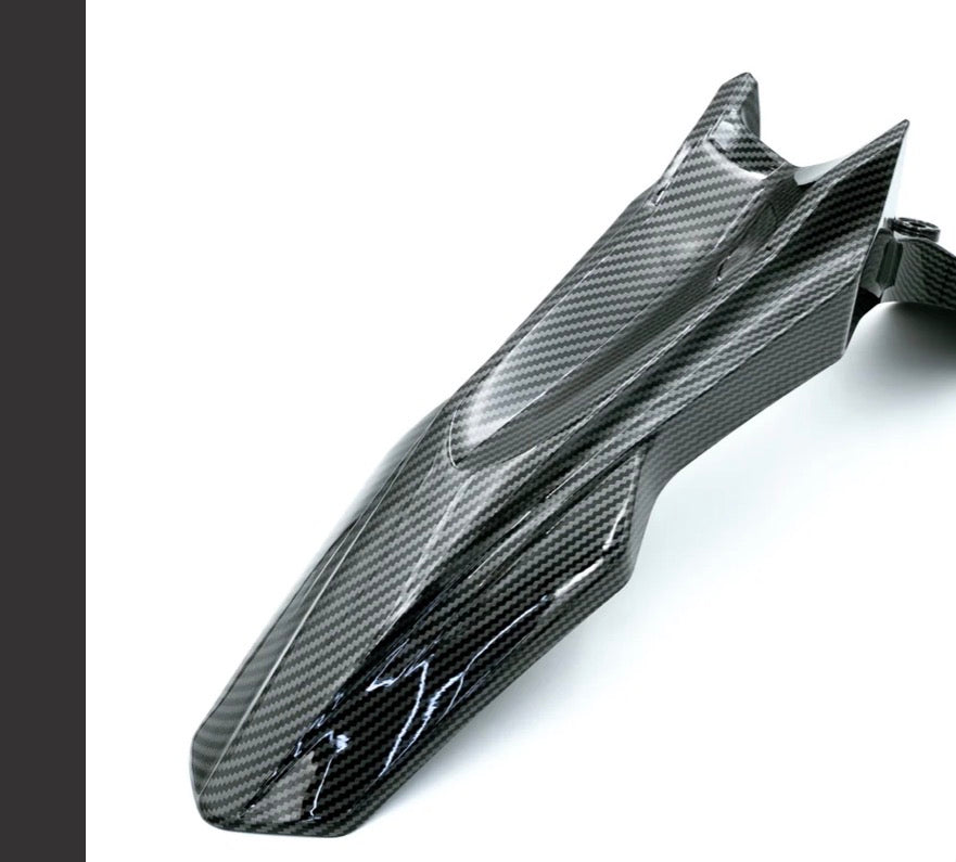 carbon fiber front fender for Surron Ultra Bee with high-gloss finish and sleek design.