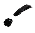 Surron front fender kit including a sleek black fender and mounting bracket for motocross bikes.