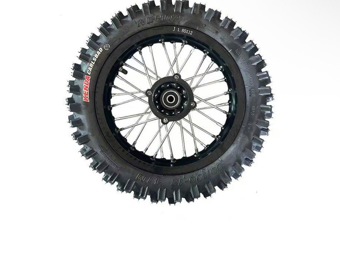 Tuttio 14 inch dirt wheel set featuring a rugged tire designed for off-road performance and traction.