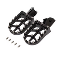 CNC wide foot pegs for E-Ride Pro models, featuring a durable black finish and enhanced traction for aggressive riding.