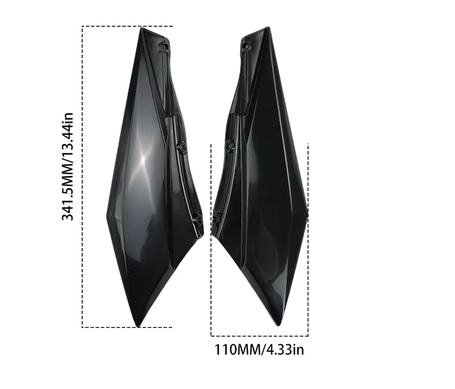 Surron E Ride side fenders showcasing dimensions of 341.5MM x 110MM for high-speed e-moto builds.