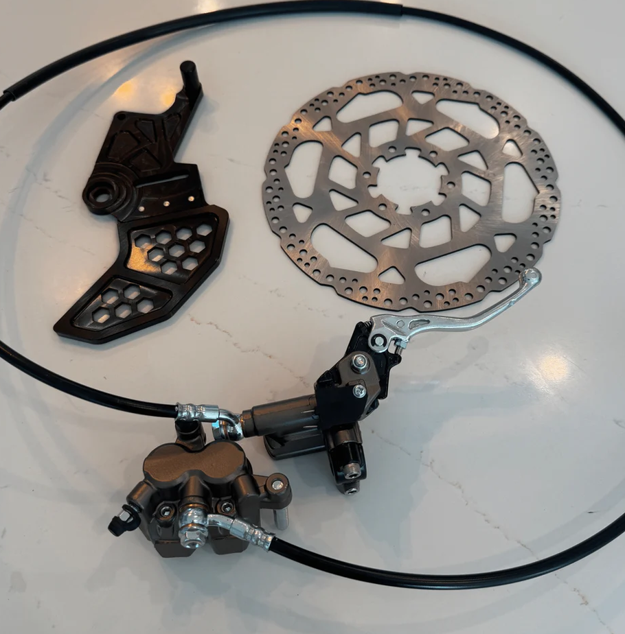 V2 Ultra Bee heavy duty brake kit for Talaria including lever, disc, and bracket assembly components