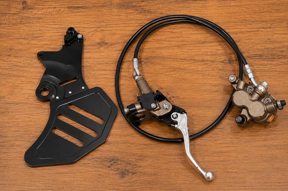 V2 Ultra Bee bike brakes conversion kit components on wood background
