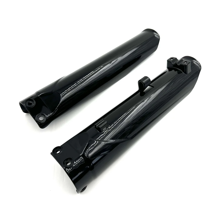 Surron Ultra Bee fork guards - shiny black OEM front suspension protectors for trail damage.
