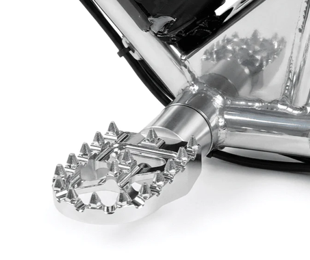 Close-up of the E-bike peg kit showing a rugged, compact foot peg for pedal-free electric bikes.